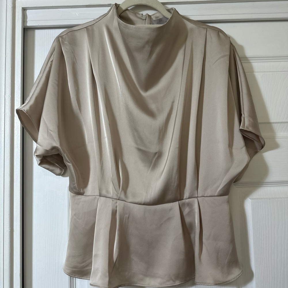 NWT H&M satin top dressy work top high neck short sleeve
